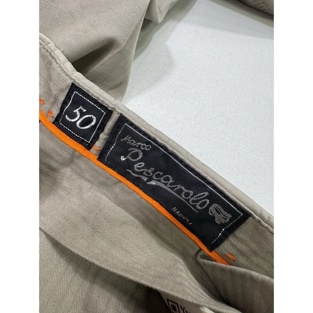 Marco Pescarolo Pants Silk Blend Cuffed Men 34x29 Beige Straight Flat Italy